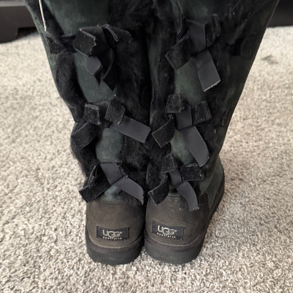 UGG Black Boots with Ribbon Accents